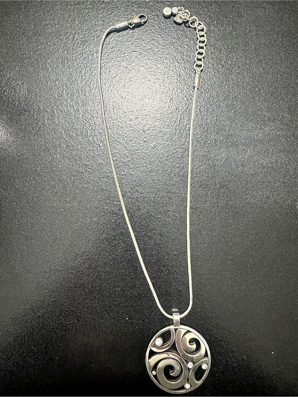 Brighton Silver Tone Swirl Crystal Pendant Necklace